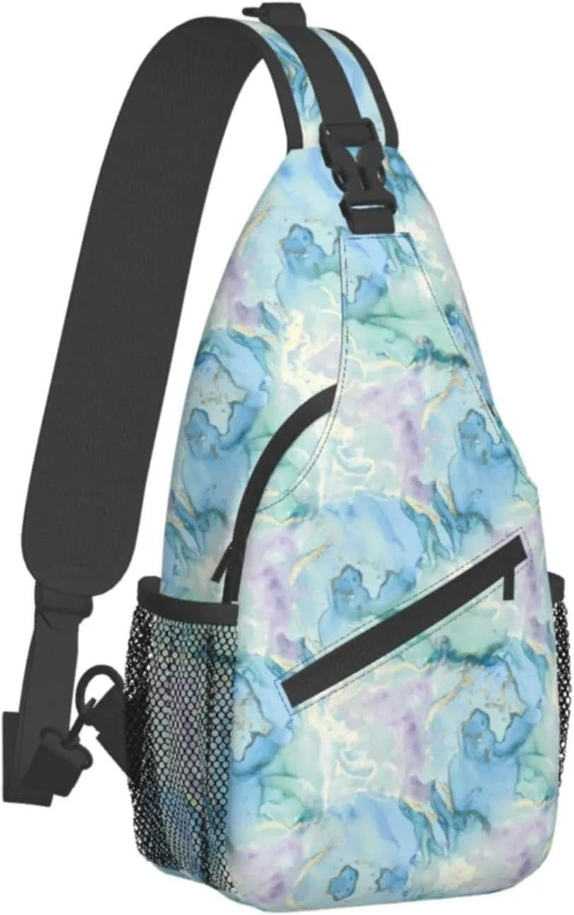 Marble Blue Sling Bag Crossbody Backpack Hiking Travel Daypack Chest Bag Lightweight Shoulder Bag For Women Men