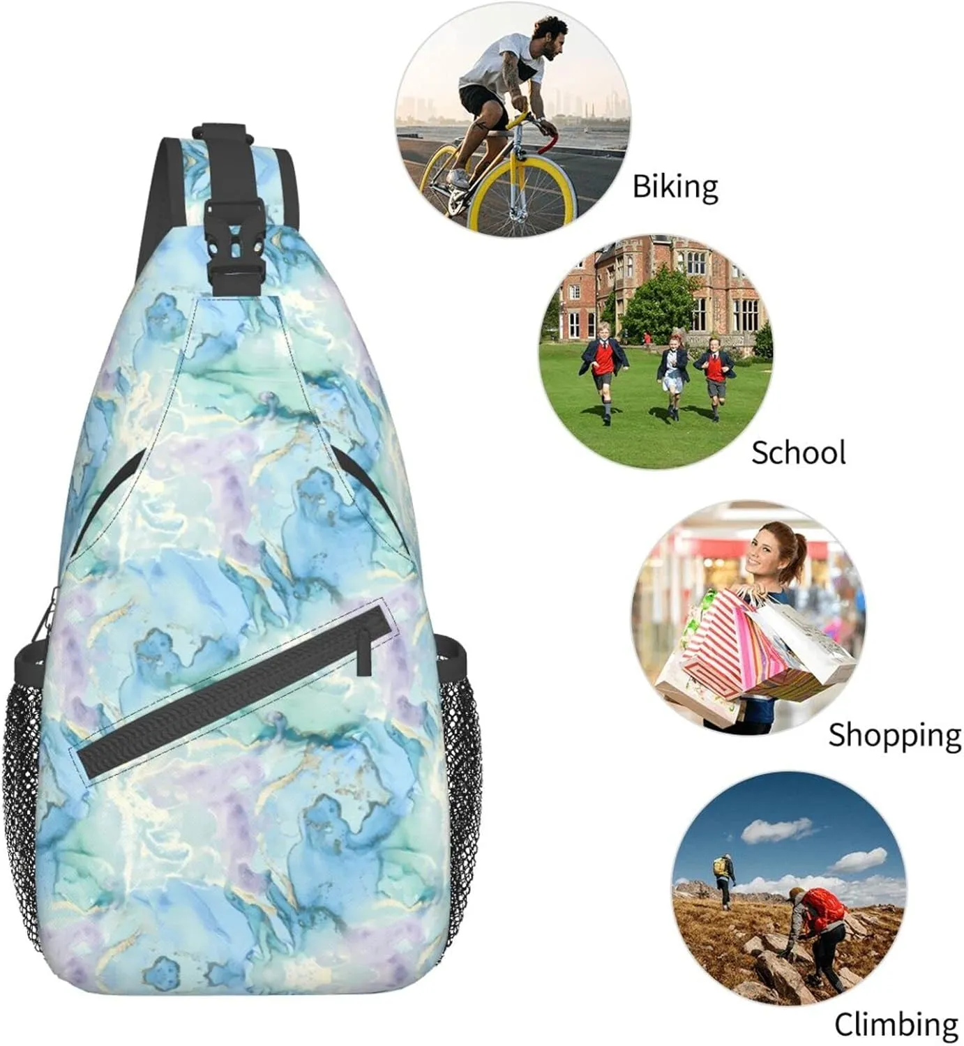 Marble Blue Sling Bag Crossbody Backpack Hiking Travel Daypack Chest Bag Lightweight Shoulder Bag For Women Men