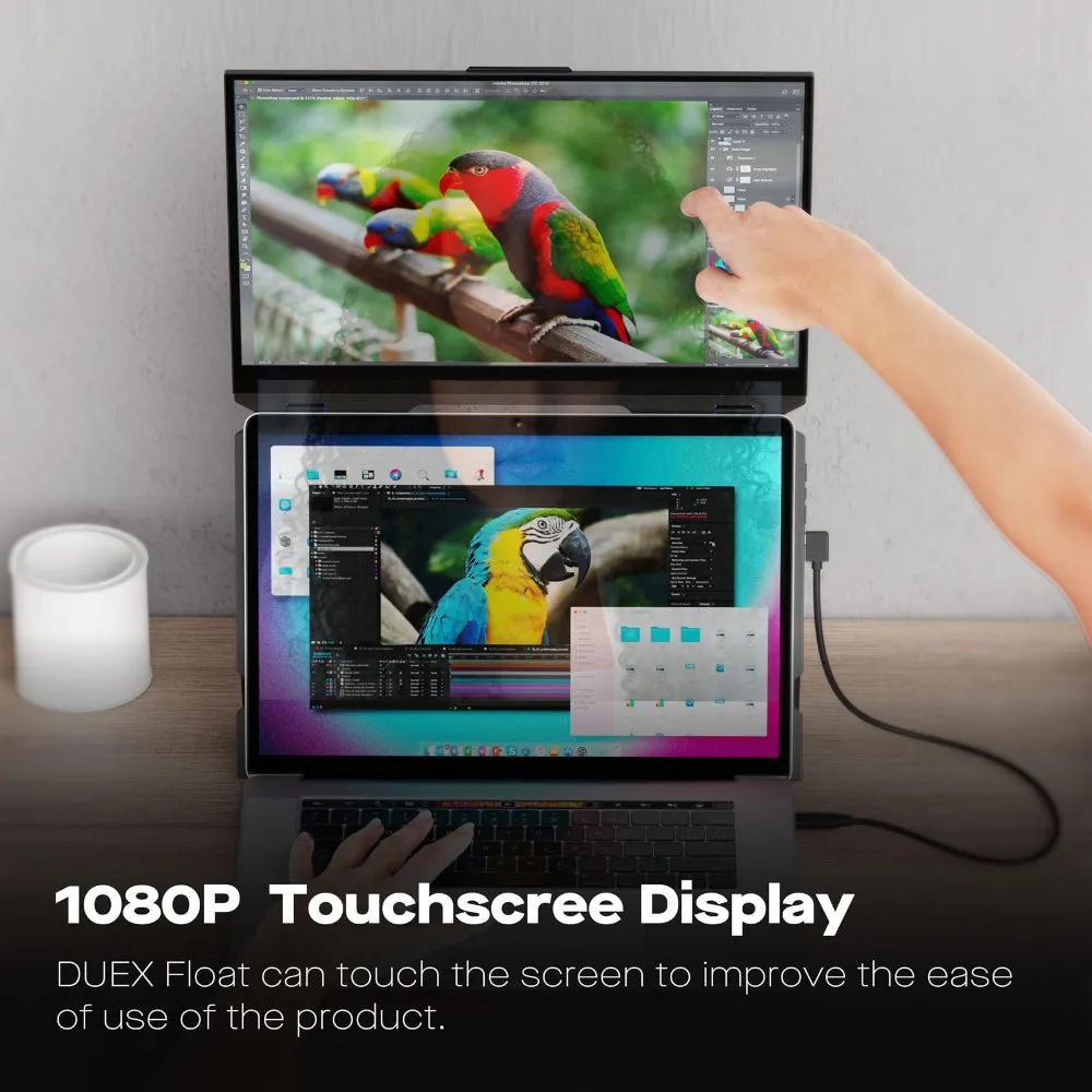 MOBILE PIXELS Duex Float - 15.6-inch Stacked Screens Full HD IPS 1080p - Touchscreen Monitor w/ Built-in Keyboard