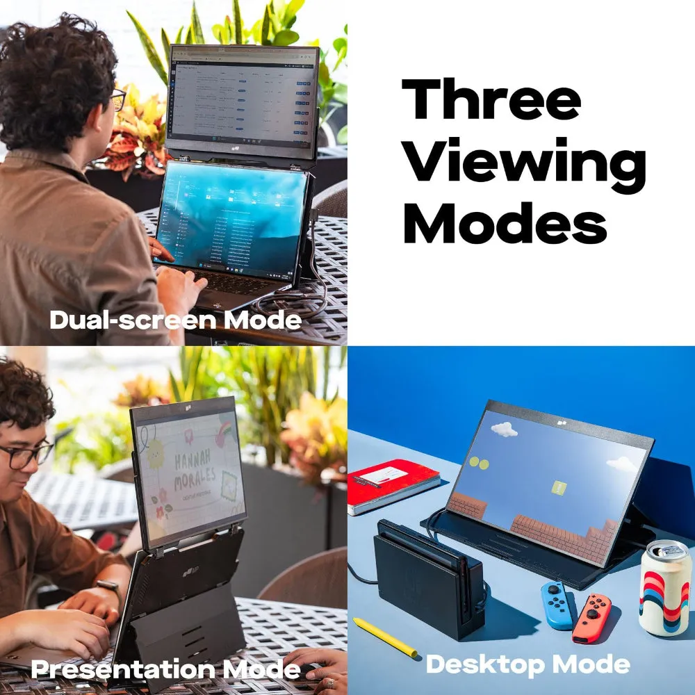 MOBILE PIXELS Duex Float - 15.6-inch Stacked Screens Full HD IPS 1080p - Touchscreen Monitor w/ Built-in Keyboard