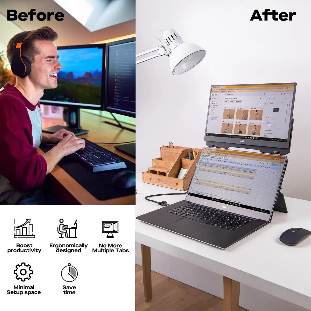 MOBILE PIXELS Duex Float - 15.6-inch Stacked Screens Full HD IPS 1080p - Touchscreen Monitor w/ Built-in Keyboard