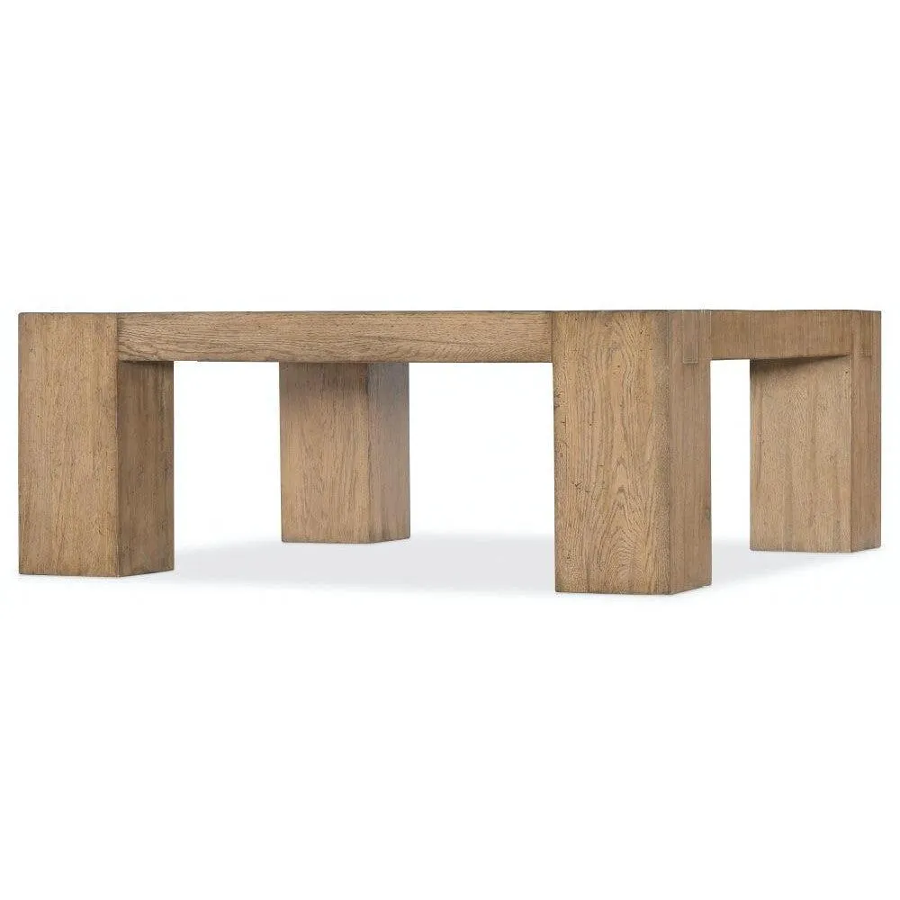 Modern Chunky Square Cocktail Table Solid Mindi Wood Natural Finish 42 inch