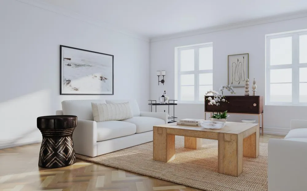Modern Chunky Square Cocktail Table Solid Mindi Wood Natural Finish 42 inch