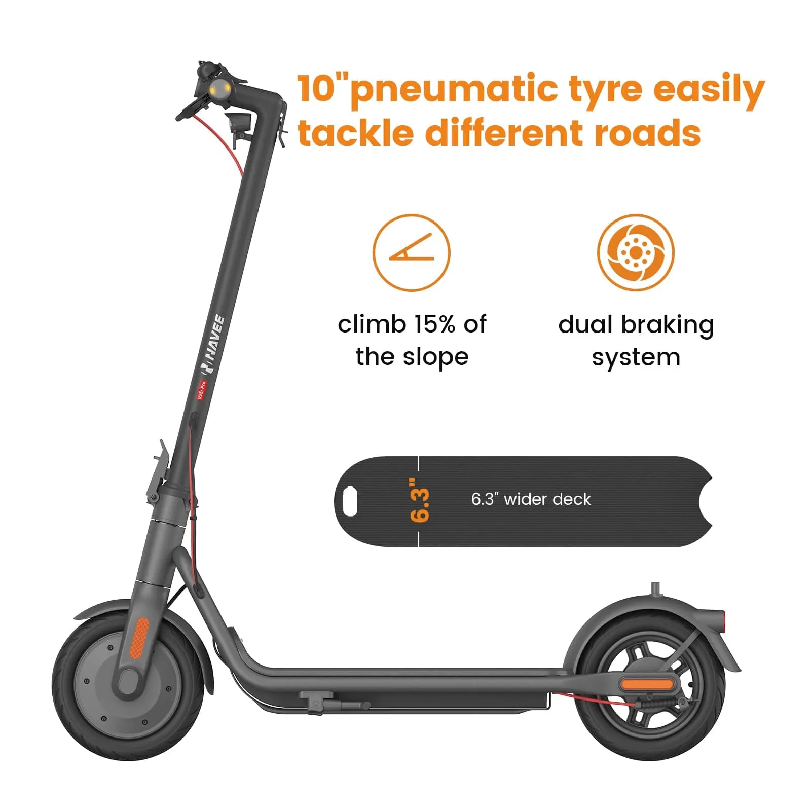 NAVEE V25 Pro Electric Scooter w/15.5 mi Max Operating Range & 18.6 mph Max Speed - Black
