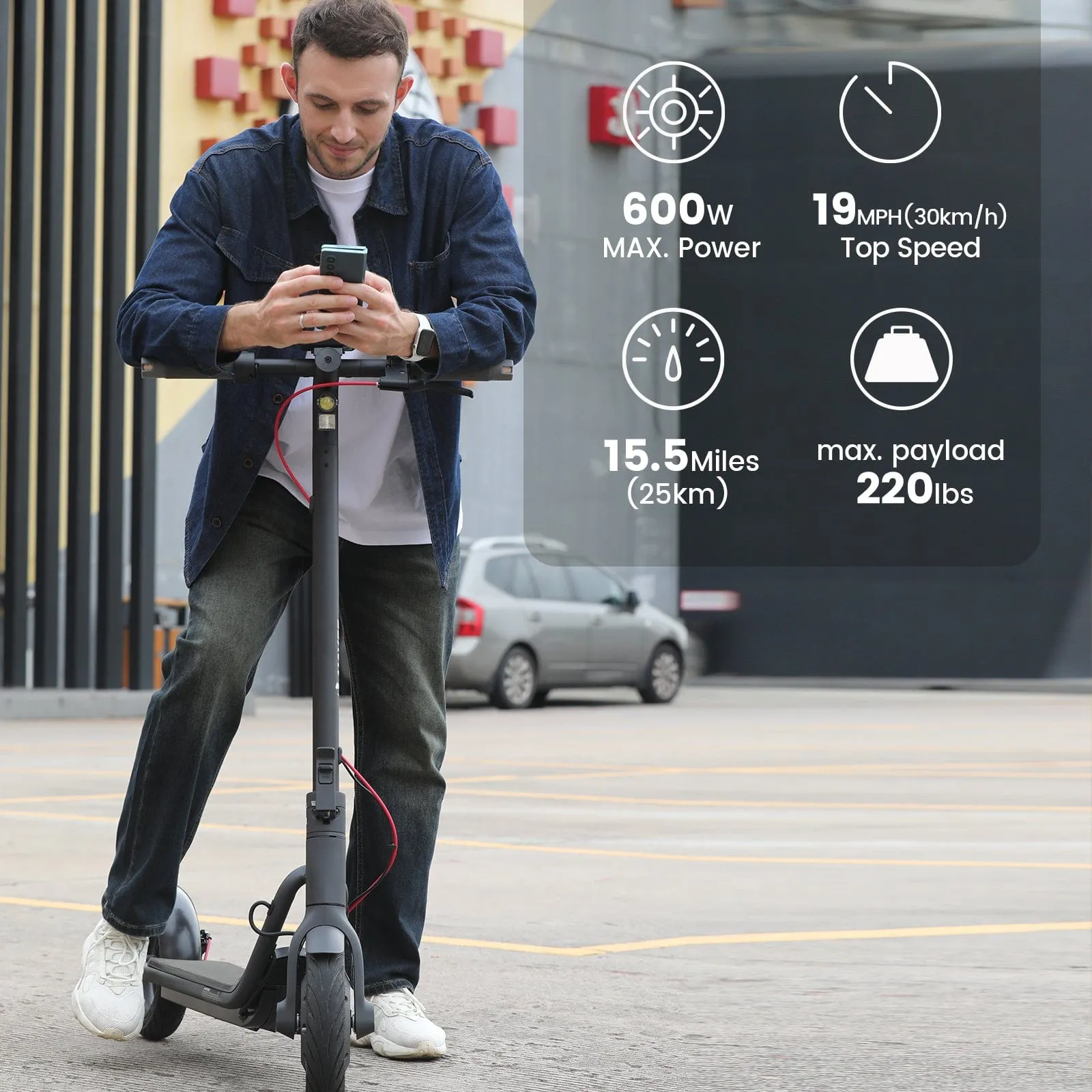 NAVEE V25 Pro Electric Scooter w/15.5 mi Max Operating Range & 18.6 mph Max Speed - Black