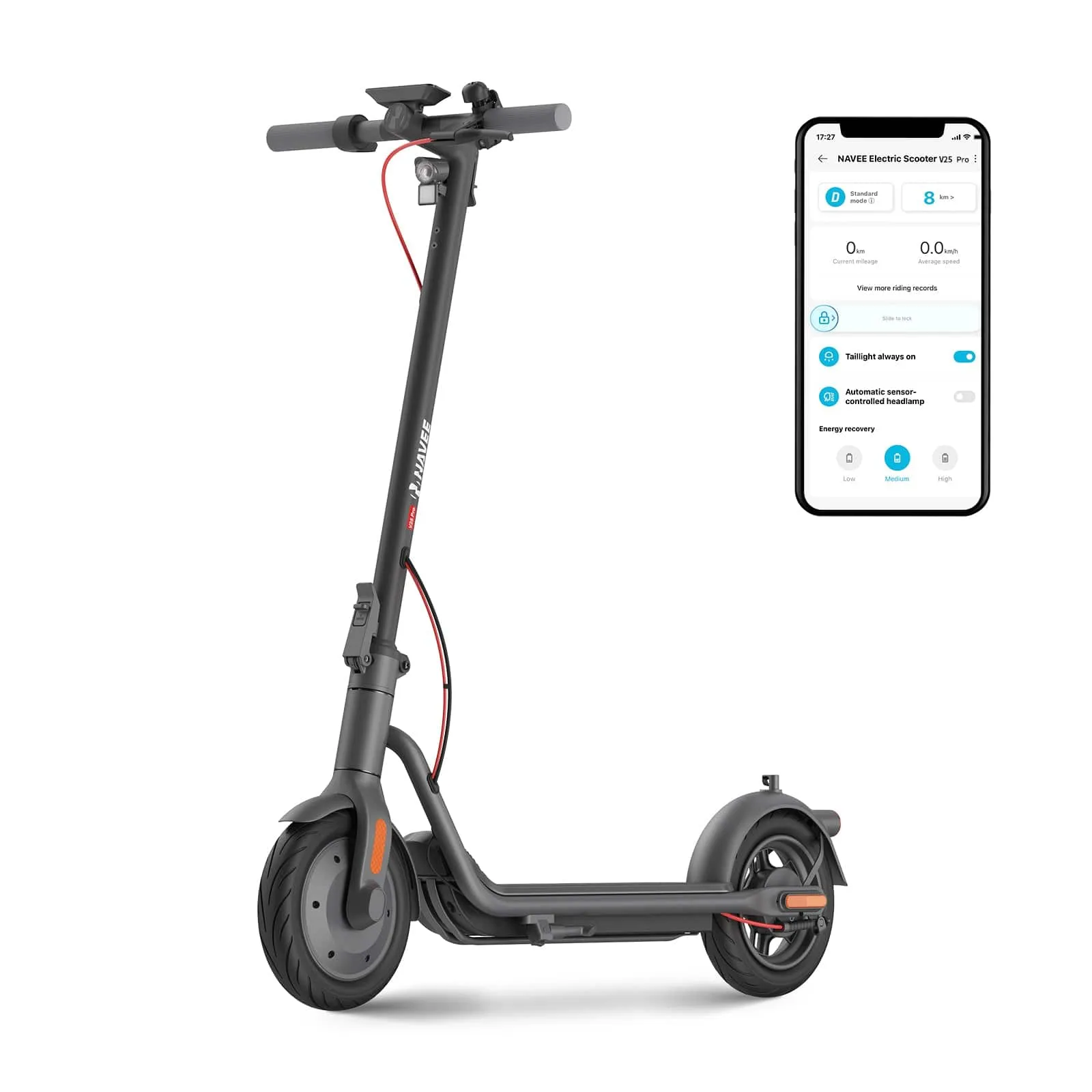 NAVEE V25 Pro Electric Scooter w/15.5 mi Max Operating Range & 18.6 mph Max Speed - Black