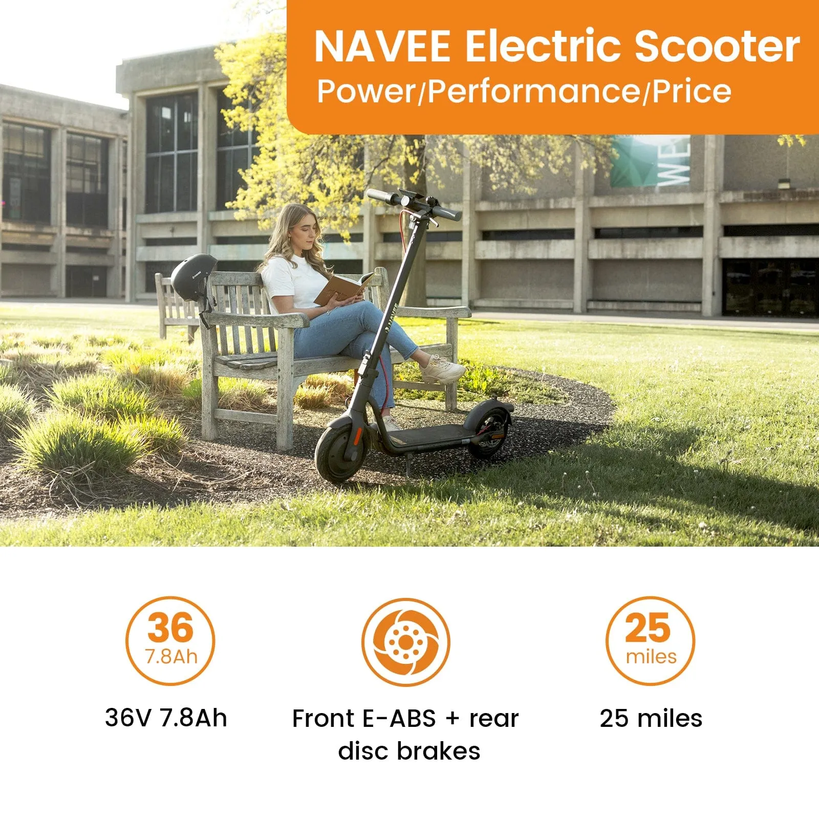 NAVEE V40 Foldable Electric Scooter w/ 25 Miles Max Operating Range & 20 mph Max Speed - Black
