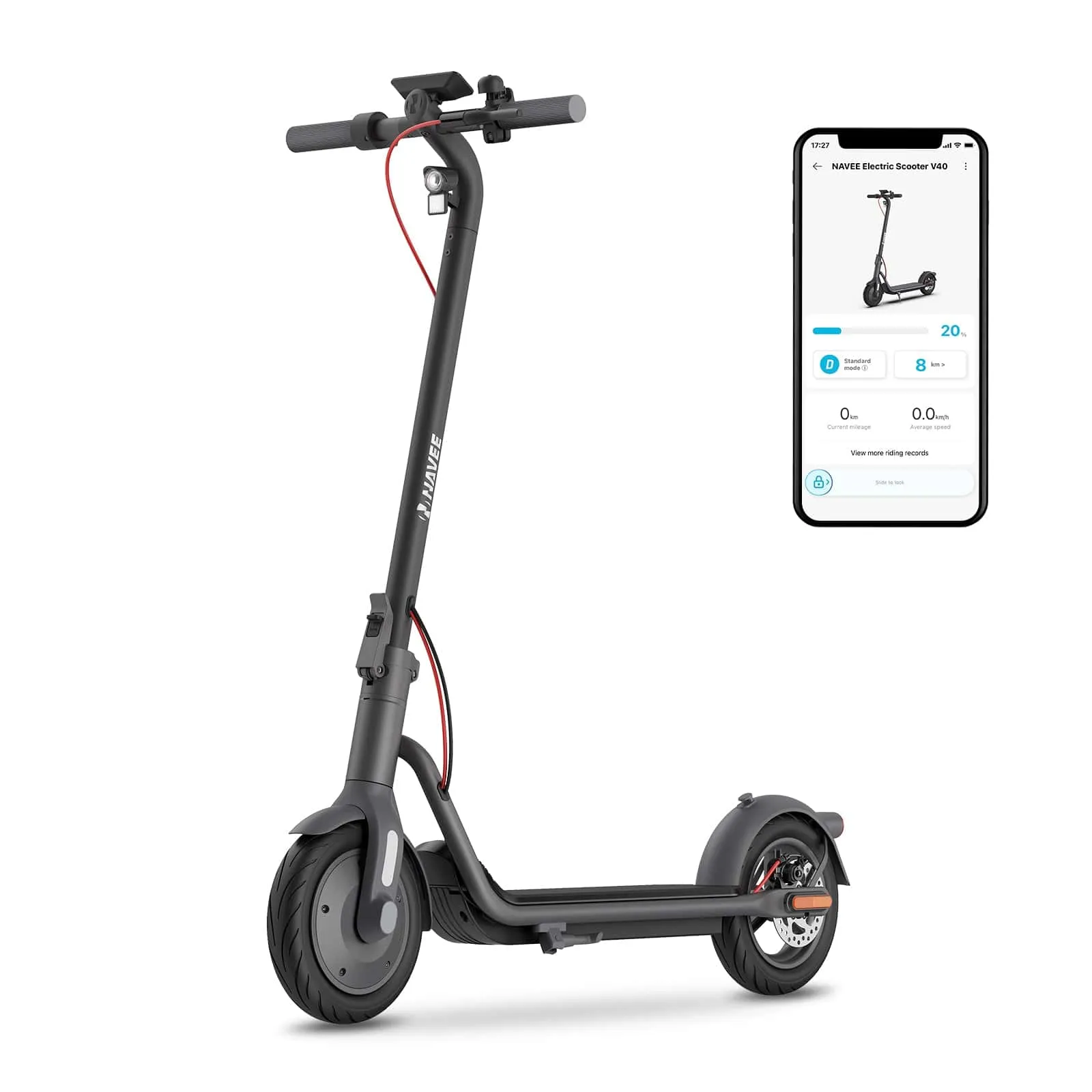NAVEE V40 Foldable Electric Scooter w/ 25 Miles Max Operating Range & 20 mph Max Speed - Black