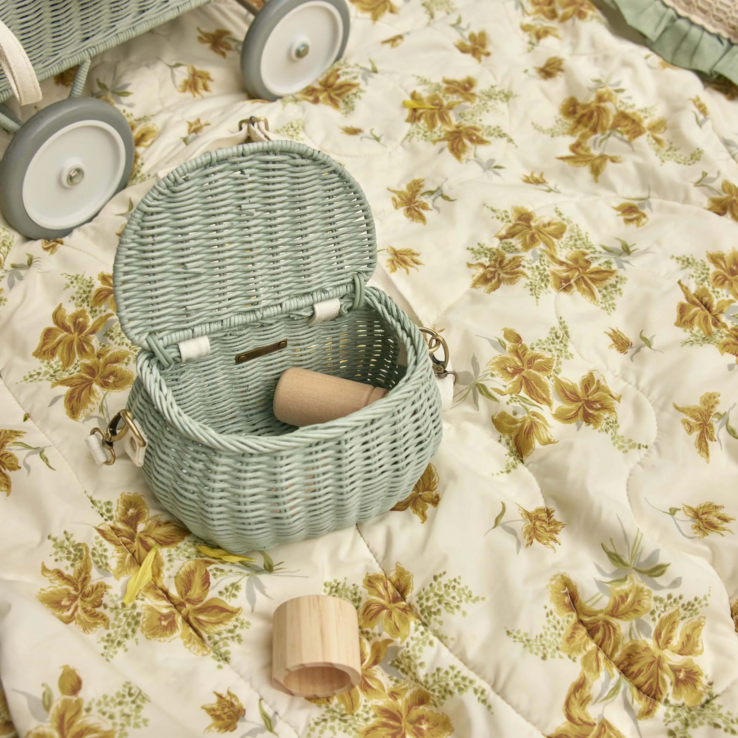 Olli Ella Mini Rattan Chari Bag - Vintage Blue