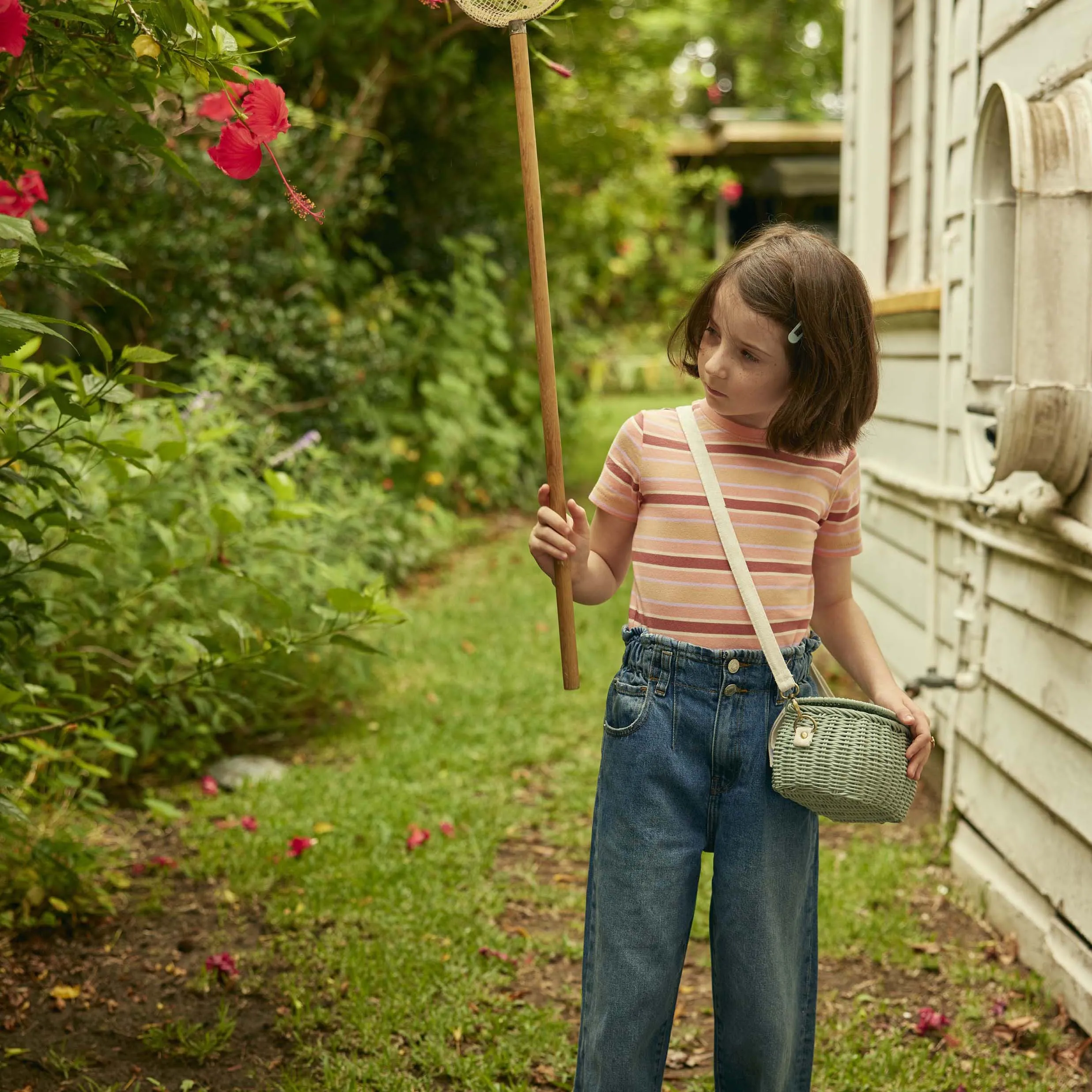 Olli Ella Mini Rattan Chari Bag - Vintage Blue