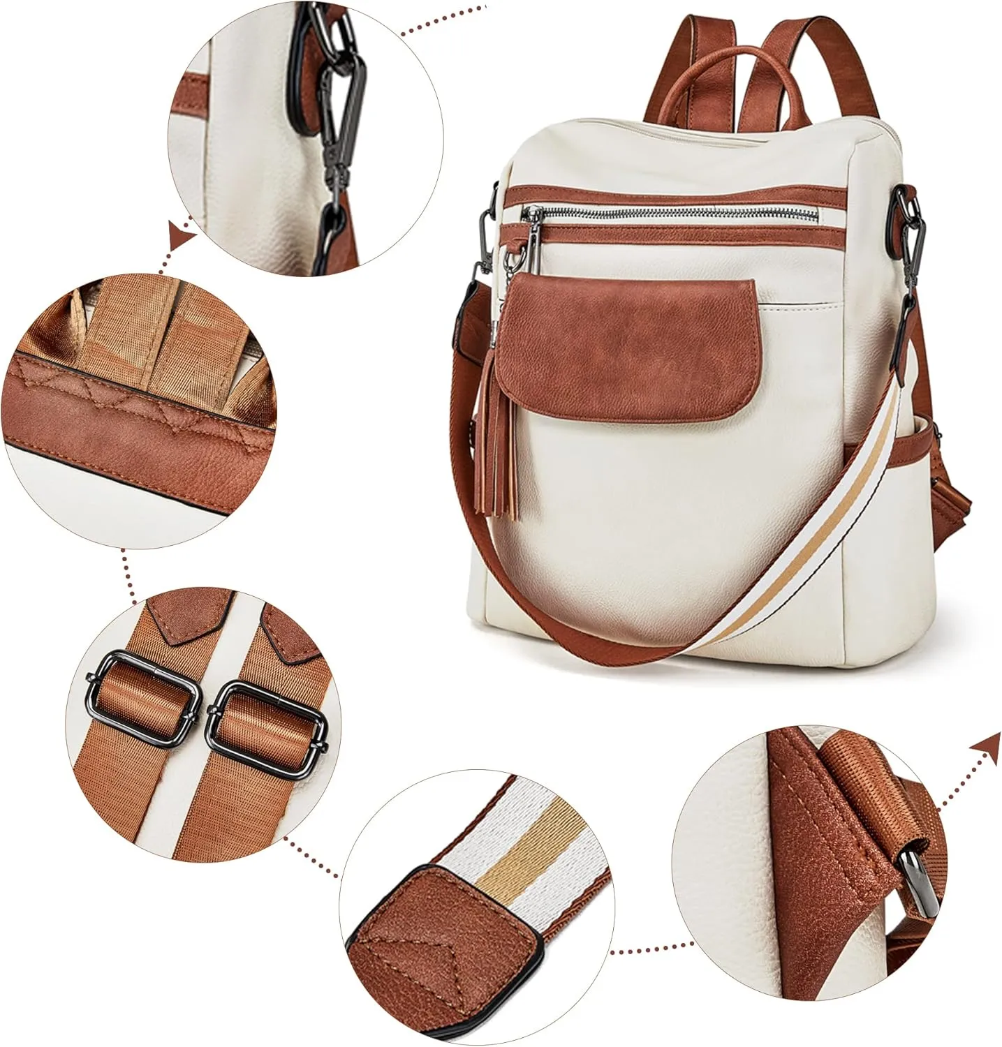 OPAGE Leather Backpack Purse for Women Fashion Designer Ladies Shoulder Bags Travel Backpack With Wristlet