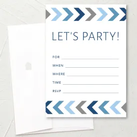 Party Invitation - Let's Party Blue Chevron