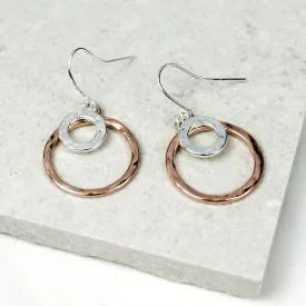 Peace Of Mind - Silver & Rose Gold Plated Circle Drop Earrings