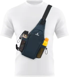 Peicees Small Sling Bag with 2 Bottle Holders, Sling Backpack Crossbody Bag Chest Daypack for Daily Use Travel, Bottle Not Included, Dark Blue