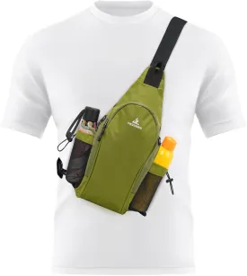 Peicees Small Sling Bag with 2 Bottle Holders, Sling Backpack Crossbody Bag Chest Daypack for Daily Use Travel, Bottle Not Included, Green