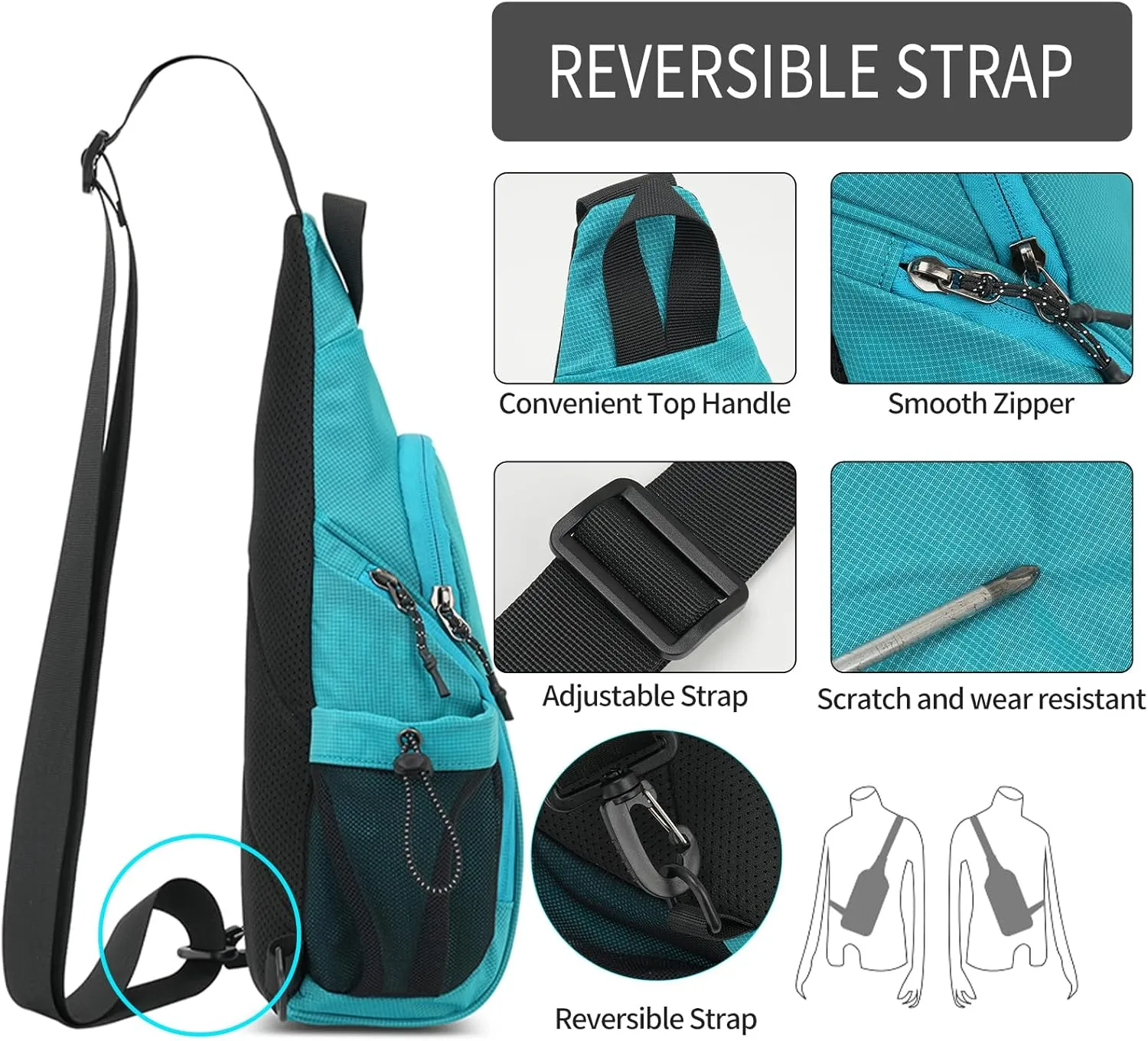 Peicees Small Sling Bag with 2 Bottle Holders, Sling Backpack Crossbody Bag Chest Daypack for Daily Use Travel, Bottle Not Included, Green