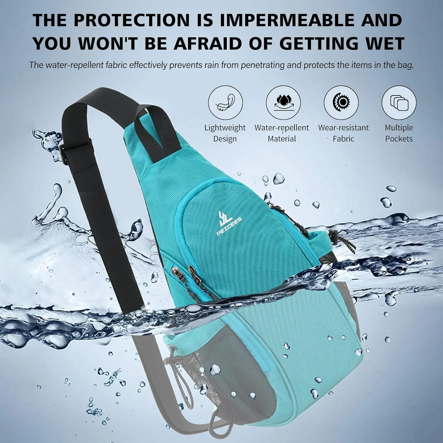 Peicees Small Sling Bag with 2 Bottle Holders, Sling Backpack Crossbody Bag Chest Daypack for Daily Use Travel, Bottle Not Included, Green