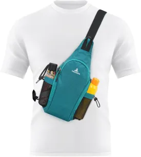 Peicees Small Sling Bag with 2 Bottle Holders, Sling Backpack Crossbody Bag Chest Daypack for Daily Use Travel, Bottle Not Included, Lake Blue