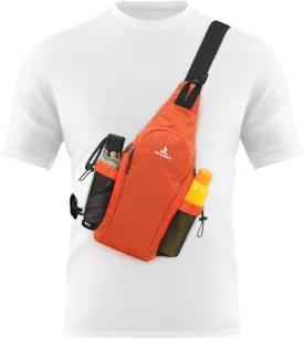 Peicees Small Sling Bag with 2 Bottle Holders, Sling Backpack Crossbody Bag Chest Daypack for Daily Use Travel, Bottle Not Included, Orange