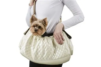 Petote Gigi Sling Dog Carrier Bag - Ivory Quilted With Faux Snake Trim
