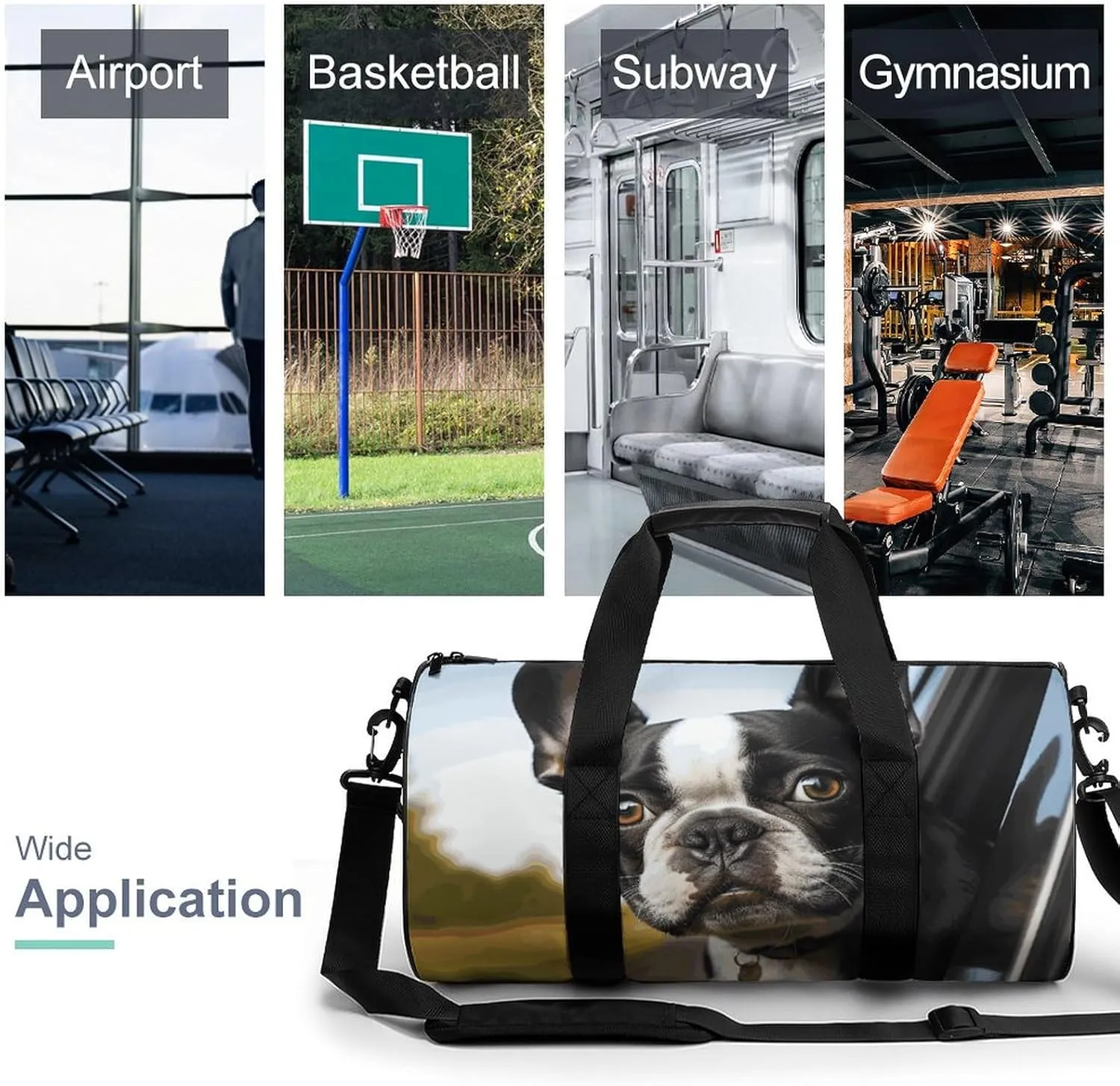 Puppy Dog Boston Terrier Gym Bag Small Travel Duffle Bag with Compartment Carry On Weekender Bag for Women Men
