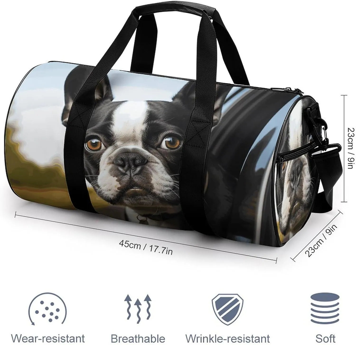 Puppy Dog Boston Terrier Gym Bag Small Travel Duffle Bag with Compartment Carry On Weekender Bag for Women Men