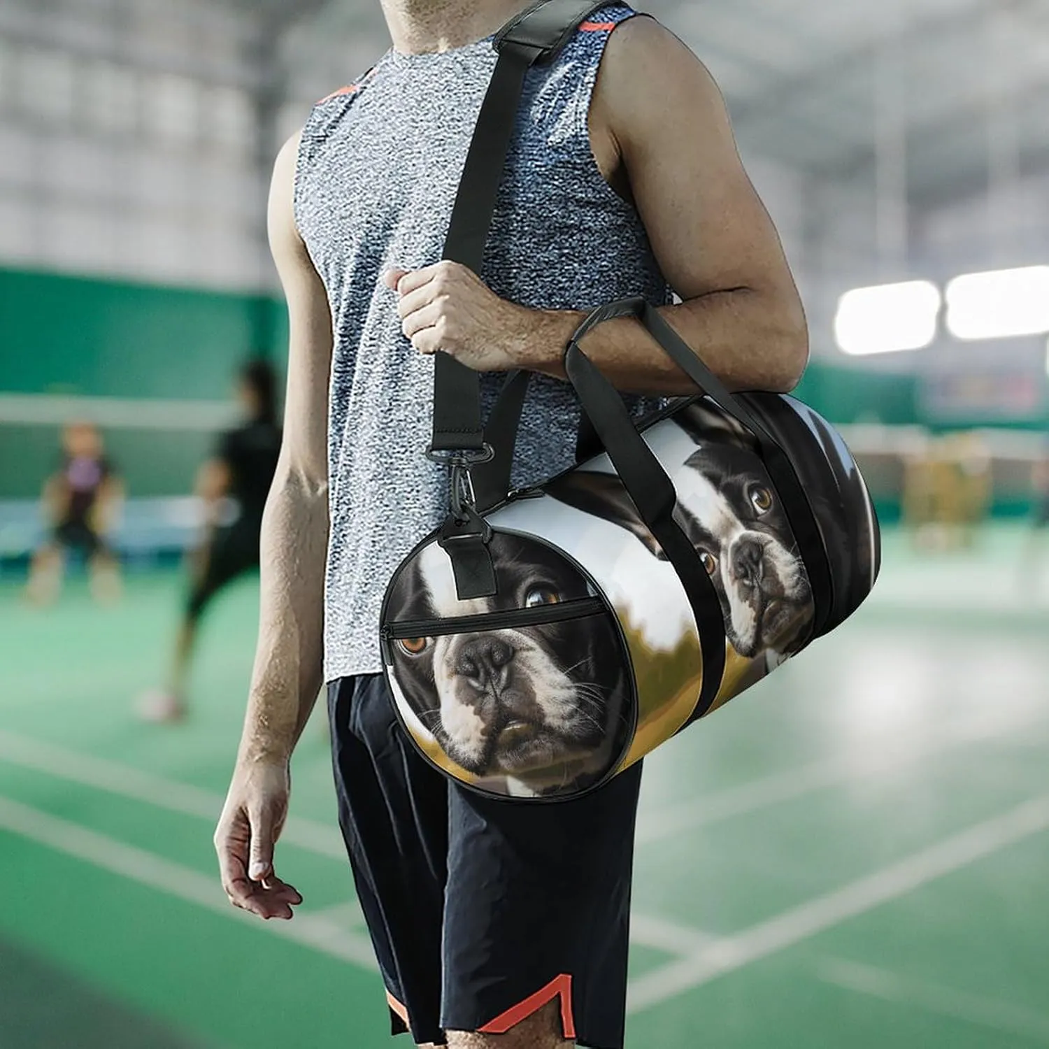 Puppy Dog Boston Terrier Gym Bag Small Travel Duffle Bag with Compartment Carry On Weekender Bag for Women Men