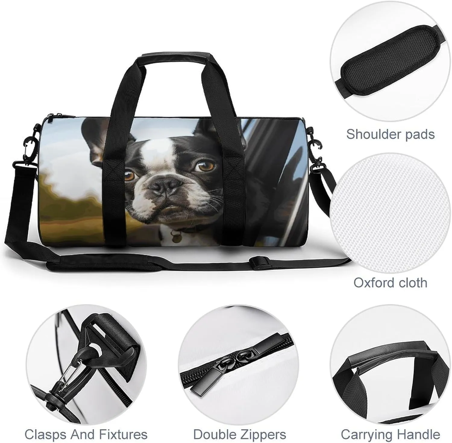 Puppy Dog Boston Terrier Gym Bag Small Travel Duffle Bag with Compartment Carry On Weekender Bag for Women Men