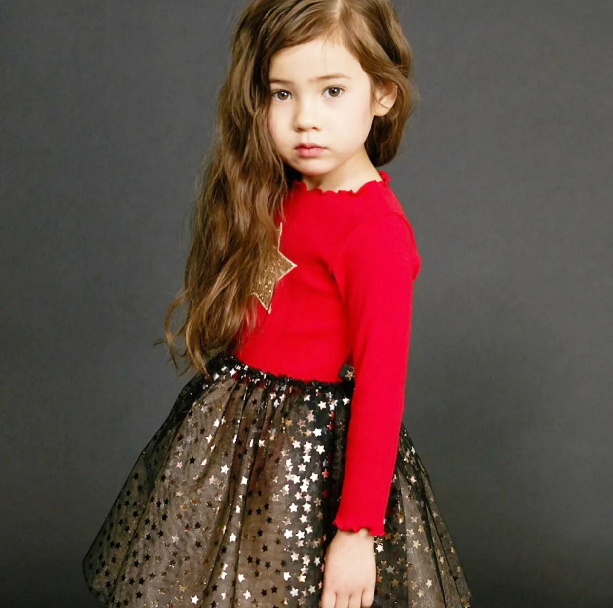 Red and Gold Star Sparkle Tutu Dress