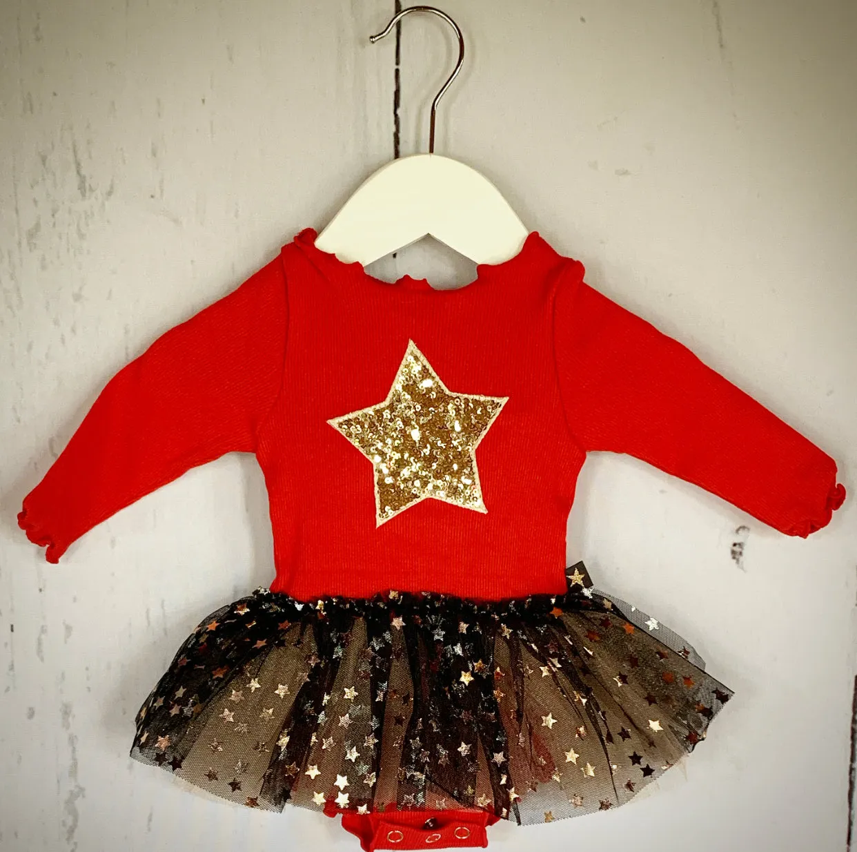 Red and Gold Star Sparkle Tutu Dress