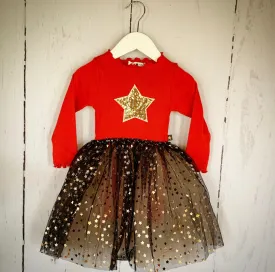 Red and Gold Star Sparkle Tutu Dress