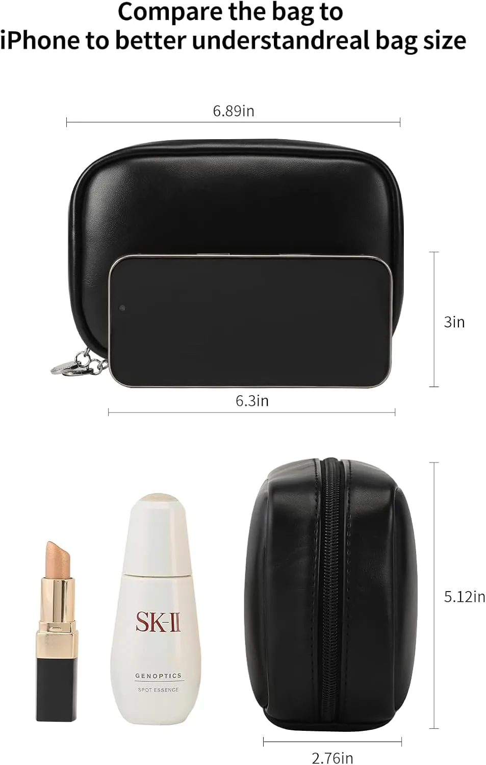 RIGHT AWAY Makeup Bag,Travel Cosmetic Bag Organizer with Zipper,Waterproof Toiletry Bags Makeup Pouch for Purse, Small Make Up Bag &Cases with Compartments for Women GirlsBlack