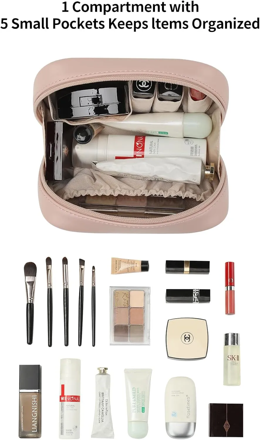RIGHT AWAY Makeup Bag,Travel Cosmetic Bag Organizer with Zipper,Waterproof Toiletry Bags Makeup Pouch for Purse, Small Make Up Bag &Cases with Compartments for Women GirlsPink Checkerboard
