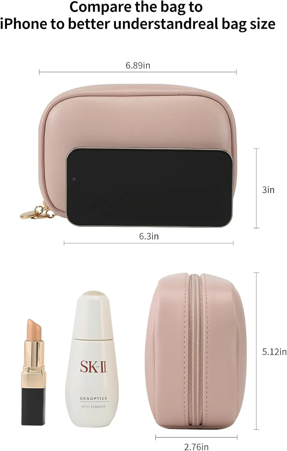 RIGHT AWAY Makeup Bag,Travel Cosmetic Bag Organizer with Zipper,Waterproof Toiletry Bags Makeup Pouch for Purse, Small Make Up Bag &Cases with Compartments for Women GirlsPink