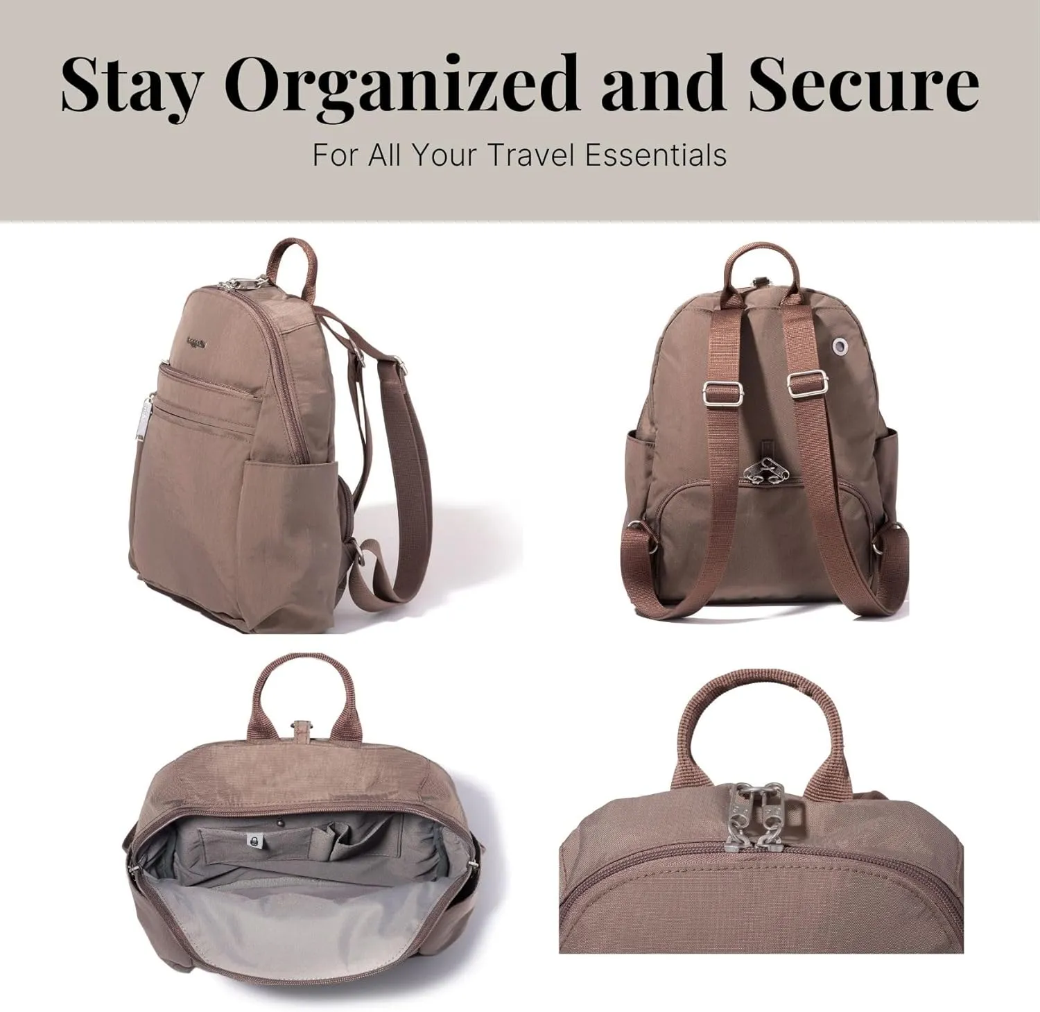 Securtex Anti-theft Vacation Travel Backpack 10x13" Slash-Resistant Nylon Daypack w/RFID, Portobello