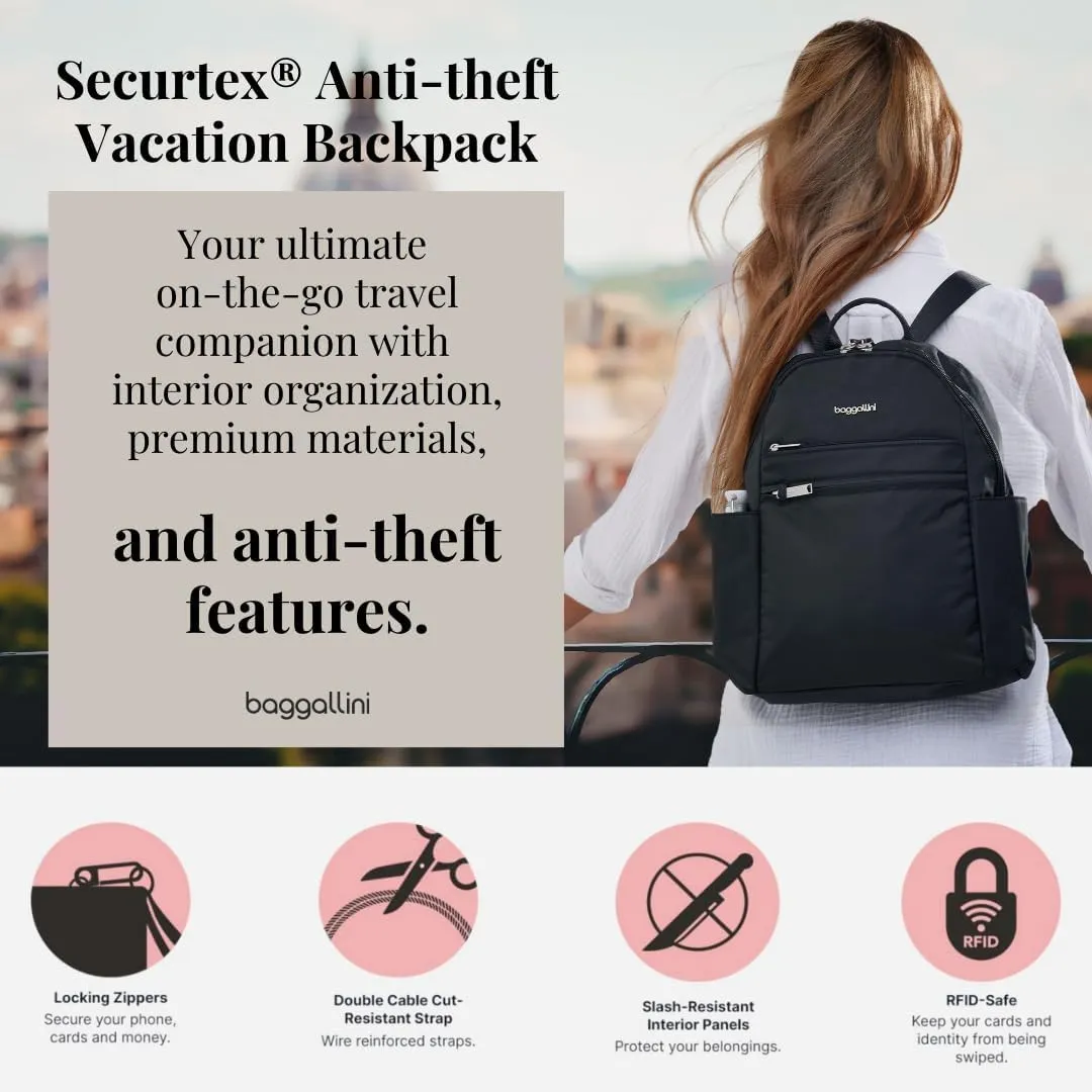 Securtex Anti-theft Vacation Travel Backpack 10x13" Slash-Resistant Nylon Daypack w/RFID, Portobello