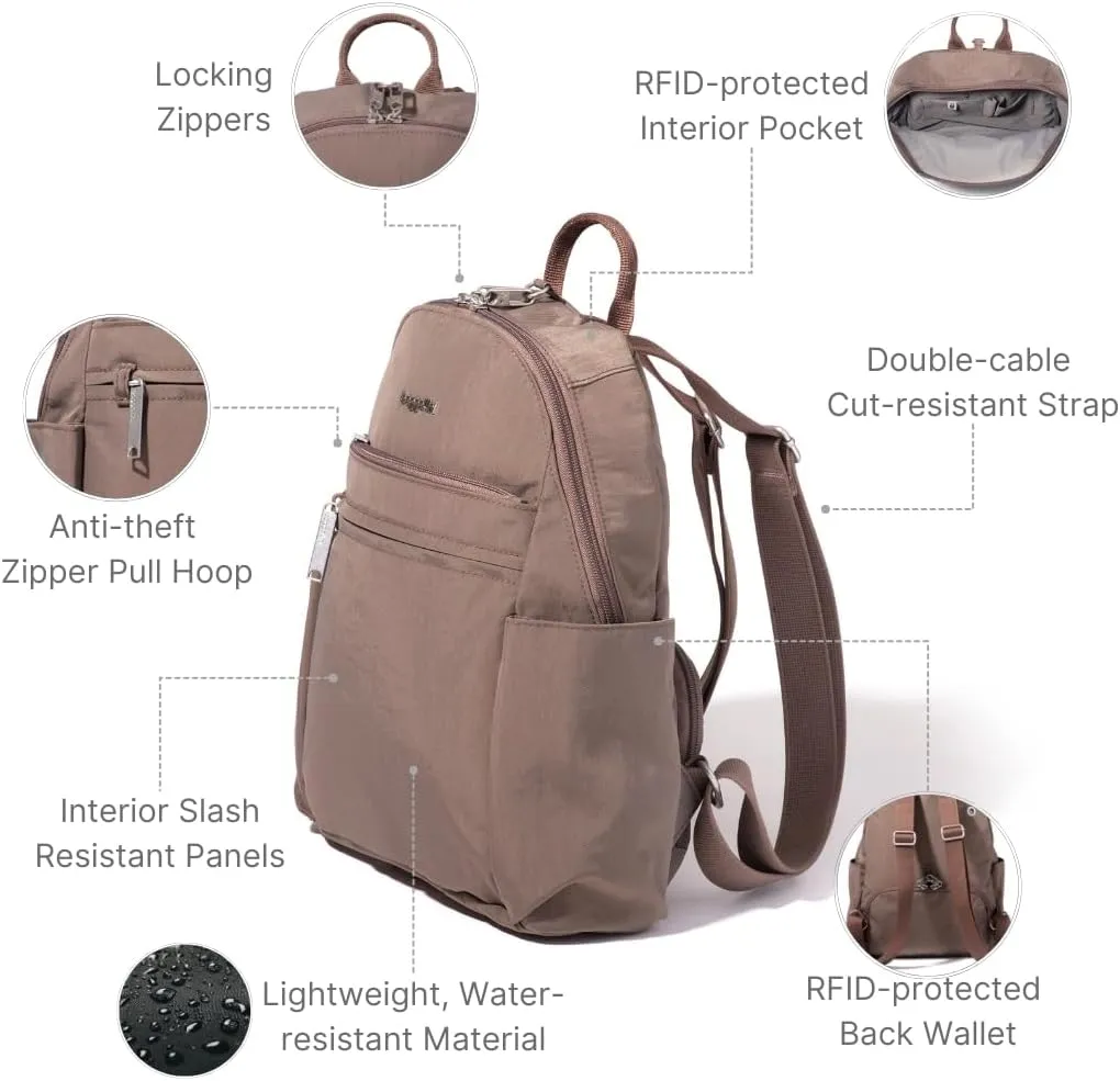Securtex Anti-theft Vacation Travel Backpack 10x13" Slash-Resistant Nylon Daypack w/RFID, Portobello