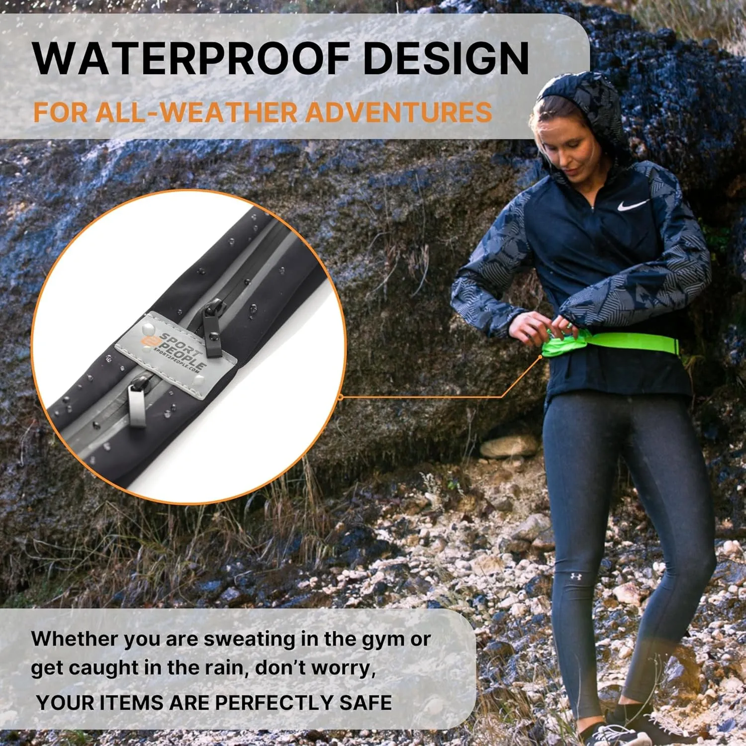 Slim Running Belt for Women and Men, Waterproof Phone Holder for Running, Reflective 2-Pocket Waist Pack for Storing Runners Essentials Safely, Runners Fanny Pack, Money Belt Fits Most Phones