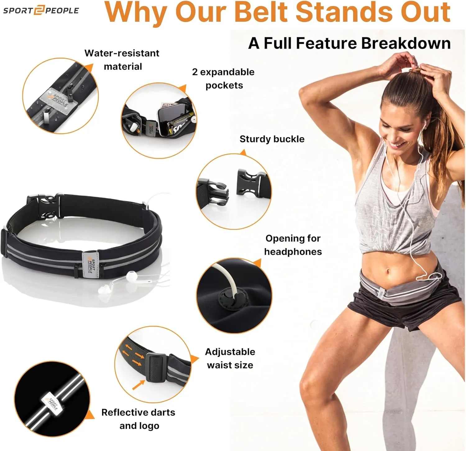 Slim Running Belt for Women and Men, Waterproof Phone Holder for Running, Reflective 2-Pocket Waist Pack for Storing Runners Essentials Safely, Runners Fanny Pack, Money Belt Fits Most Phones