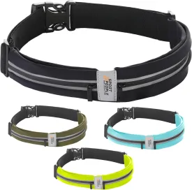Slim Running Belt for Women and Men, Waterproof Phone Holder for Running, Reflective 2-Pocket Waist Pack for Storing Runners Essentials Safely, Runners Fanny Pack, Money Belt Fits Most Phones
