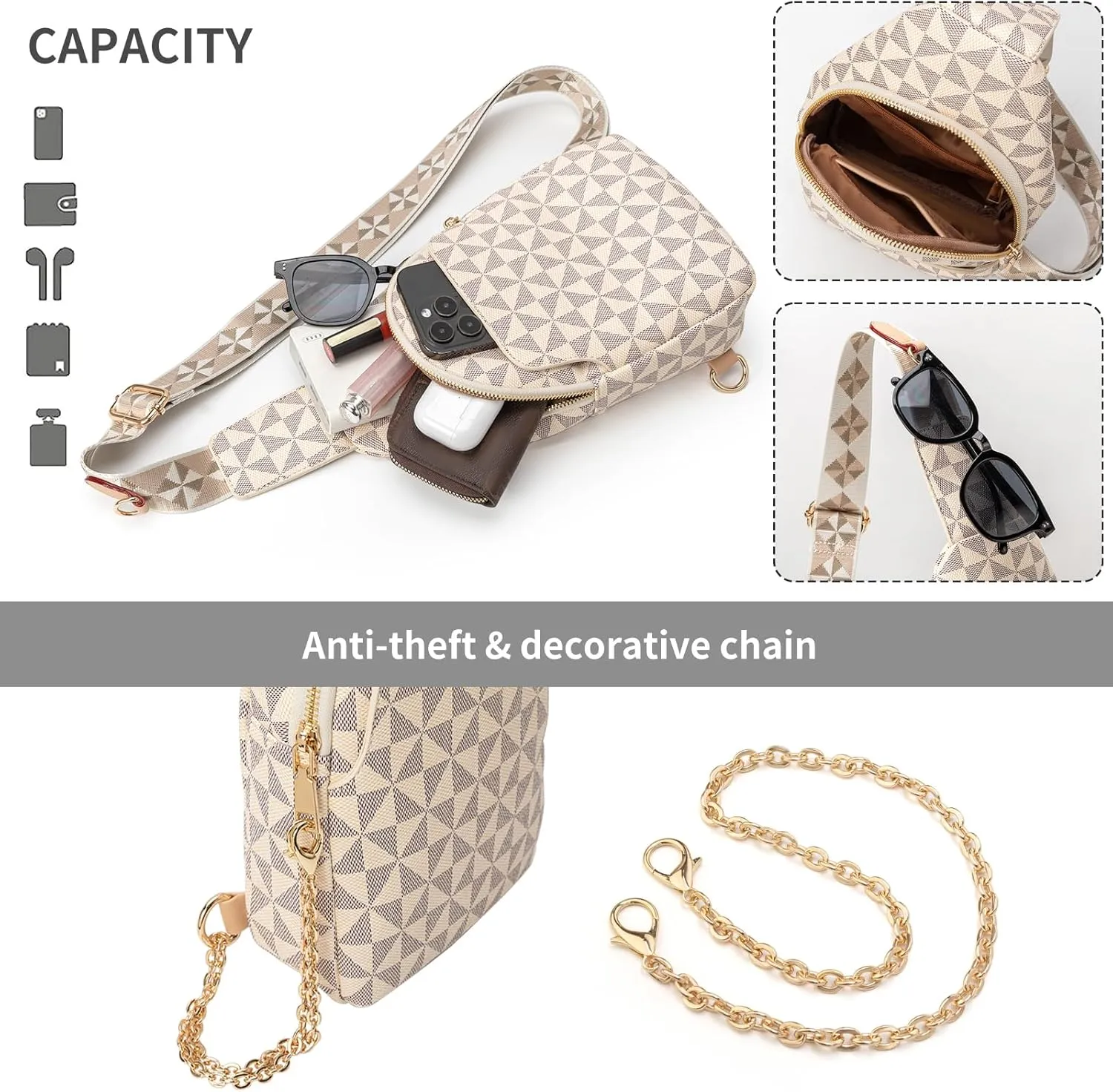 Sling Bag for Women, Crossbody Fanny Pack - Lightweight Chest Bag for Travel, Adjustable Strap & Hidden Pocket