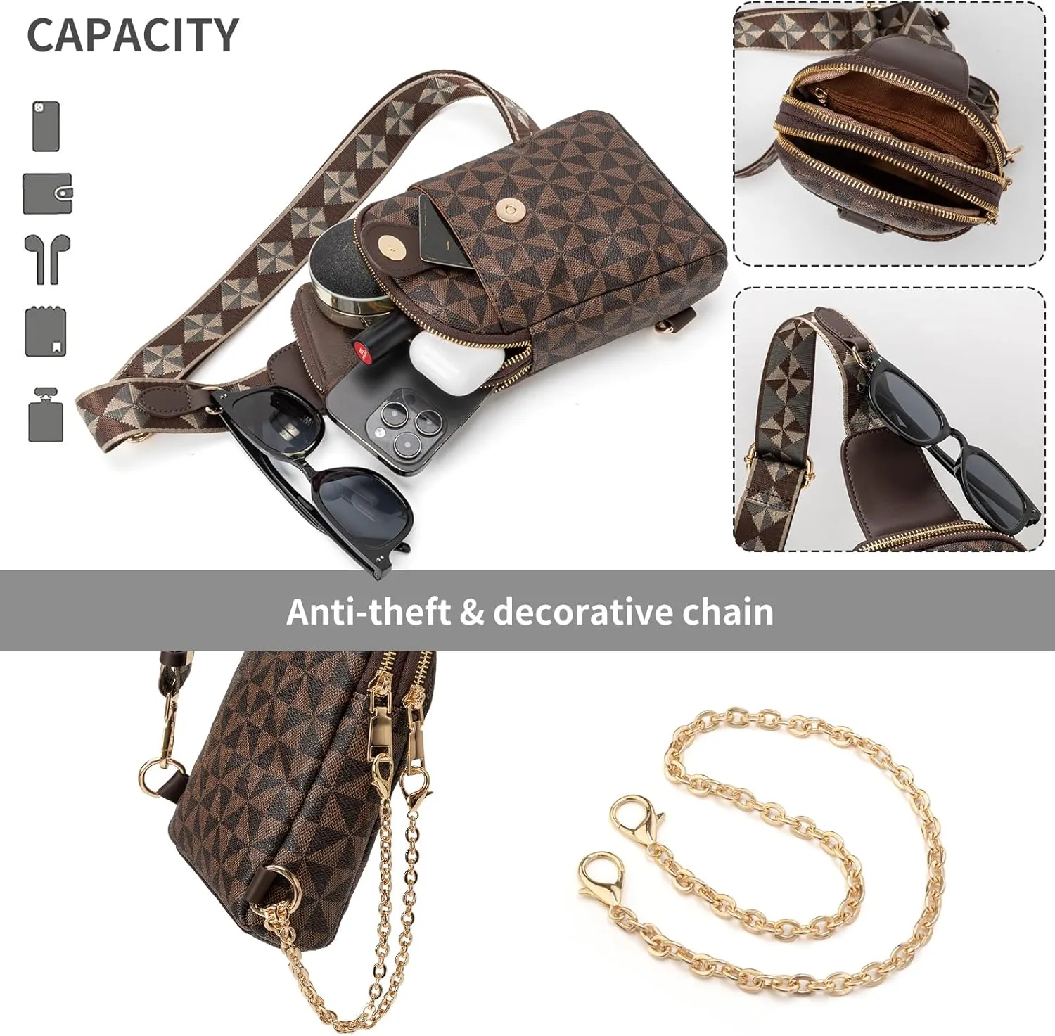 Sling Bag for Women, Crossbody Fanny Pack - Lightweight Chest Bag for Travel, Adjustable Strap & Hidden Pocket
