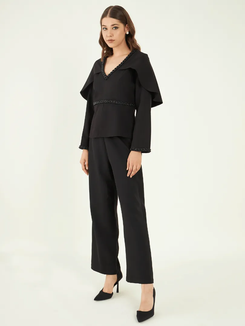 Solid Black Office Wear Co-ord Set