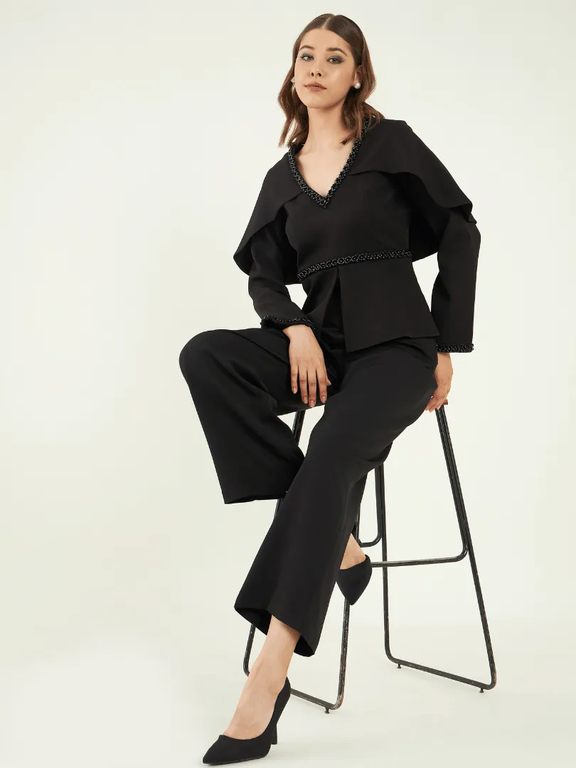Solid Black Office Wear Co-ord Set