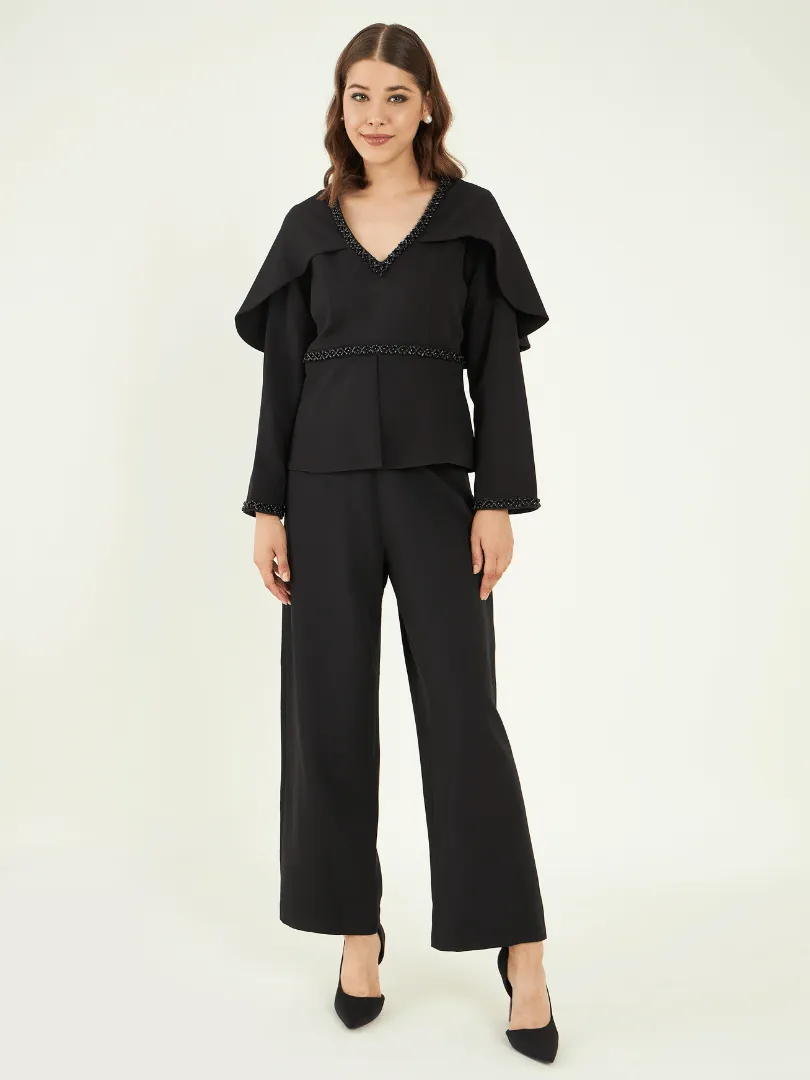 Solid Black Office Wear Co-ord Set