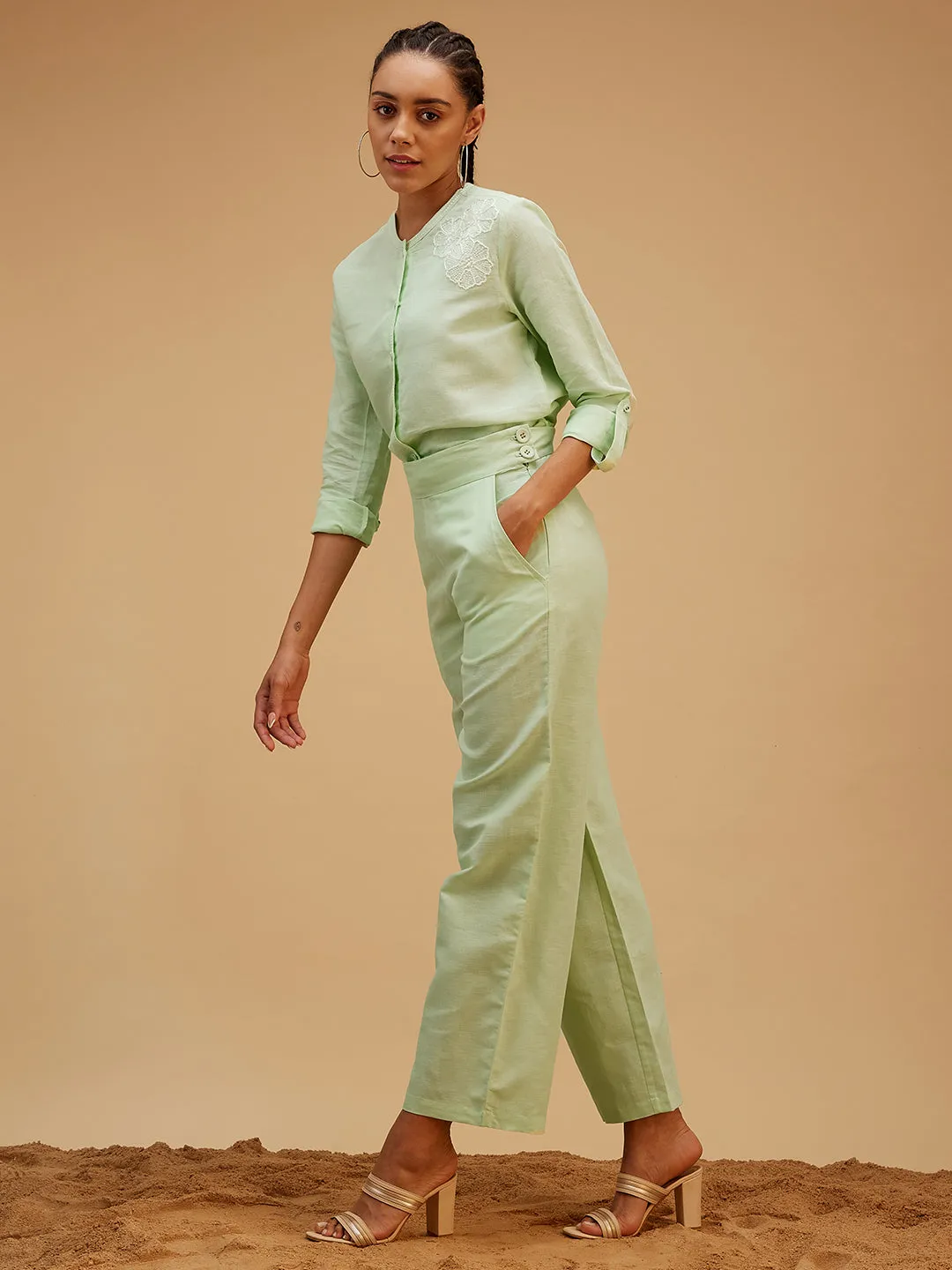 Solid Green Regular Fit Co-ord Set