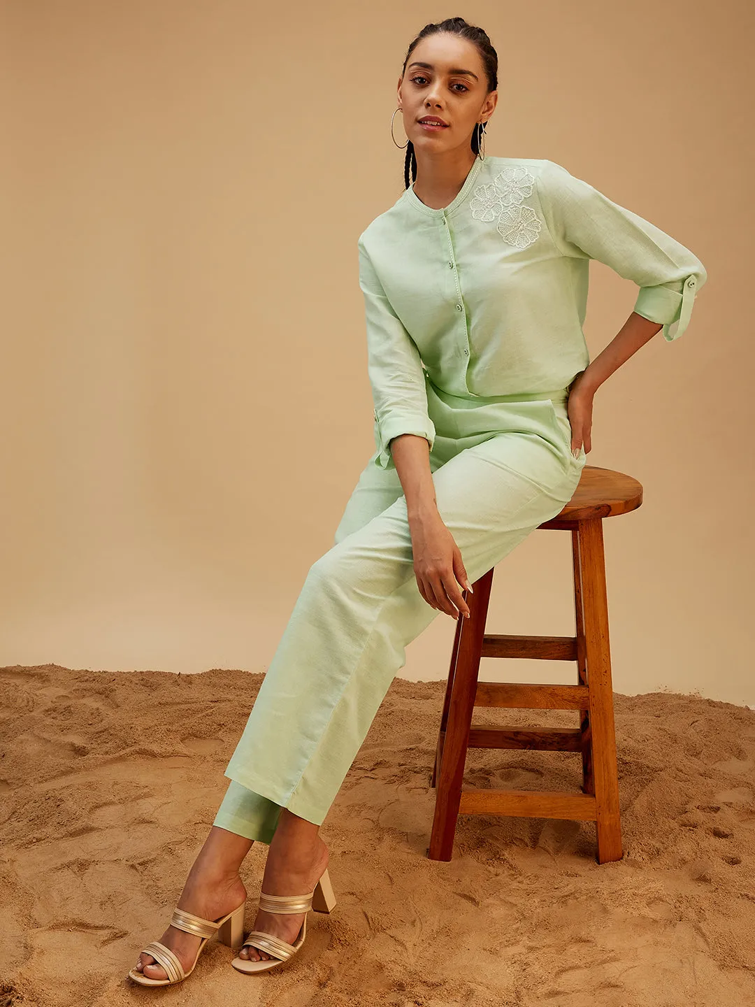 Solid Green Regular Fit Co-ord Set