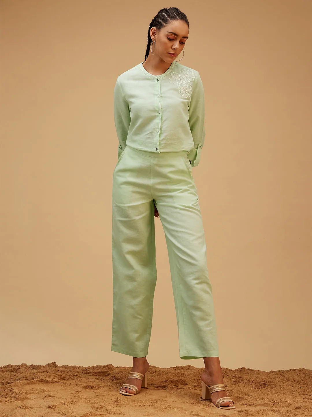 Solid Green Regular Fit Co-ord Set