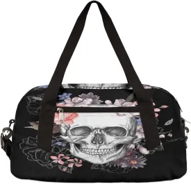 Sugar Skull Flower Halloween Gym Duffel Bag for Women & Men, Small Travel Sports Overnight Weekender Workout Dance Bag for Boys & Girls