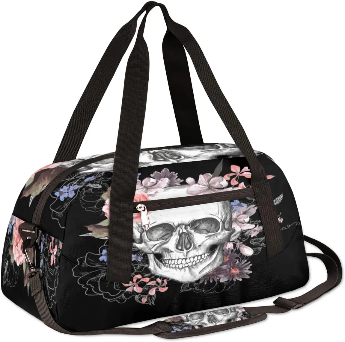 Sugar Skull Flower Halloween Gym Duffel Bag for Women & Men, Small Travel Sports Overnight Weekender Workout Dance Bag for Boys & Girls